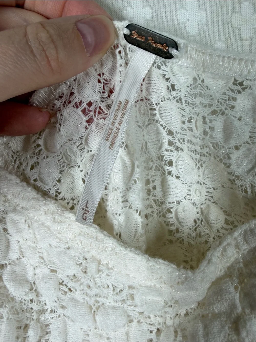 Free People Cream Spring Fling Lace Puff Sleeve Top